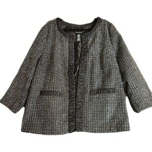 Maggie Barnes Womens Black White Silver 3/4 Sleeve Tweed‎  Blazer Jacket Sz 0X